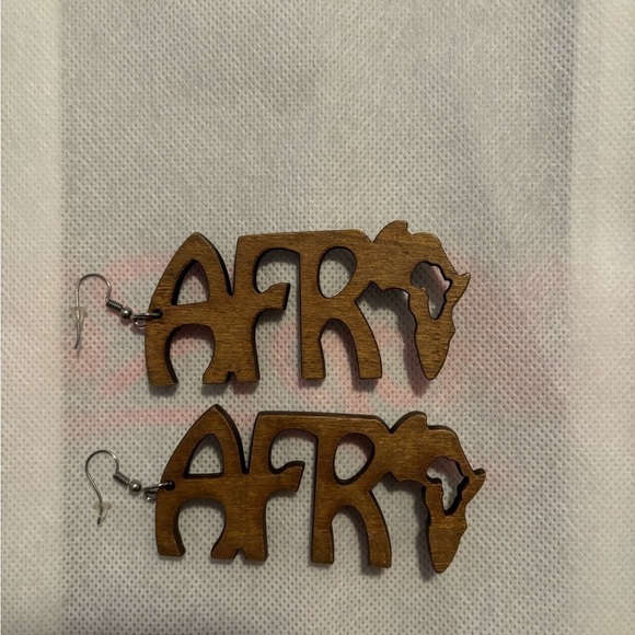 Brown Afro Large Wooden Earrings - Picture 2 of 4